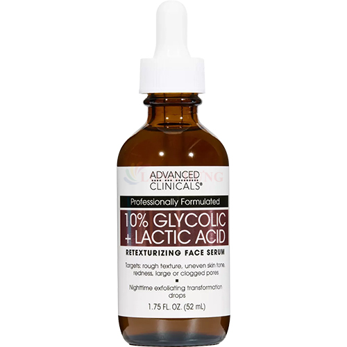 Tế bào chết hóa học Advanced Clinicals 10% Glycolic + Lactic Acid Serum (52ml)