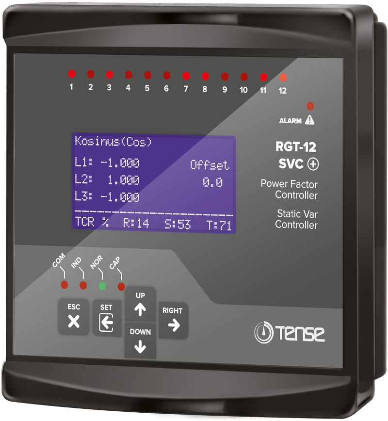 APFC RGT-12SVC BỘ ĐIỀU KHIỂN TỤ BÙ 12 BƯỚC RTU Modbus Automatic Power Factor Controller PFR Power Factor Regulator RTU Modbus RGT-12SVC Tense