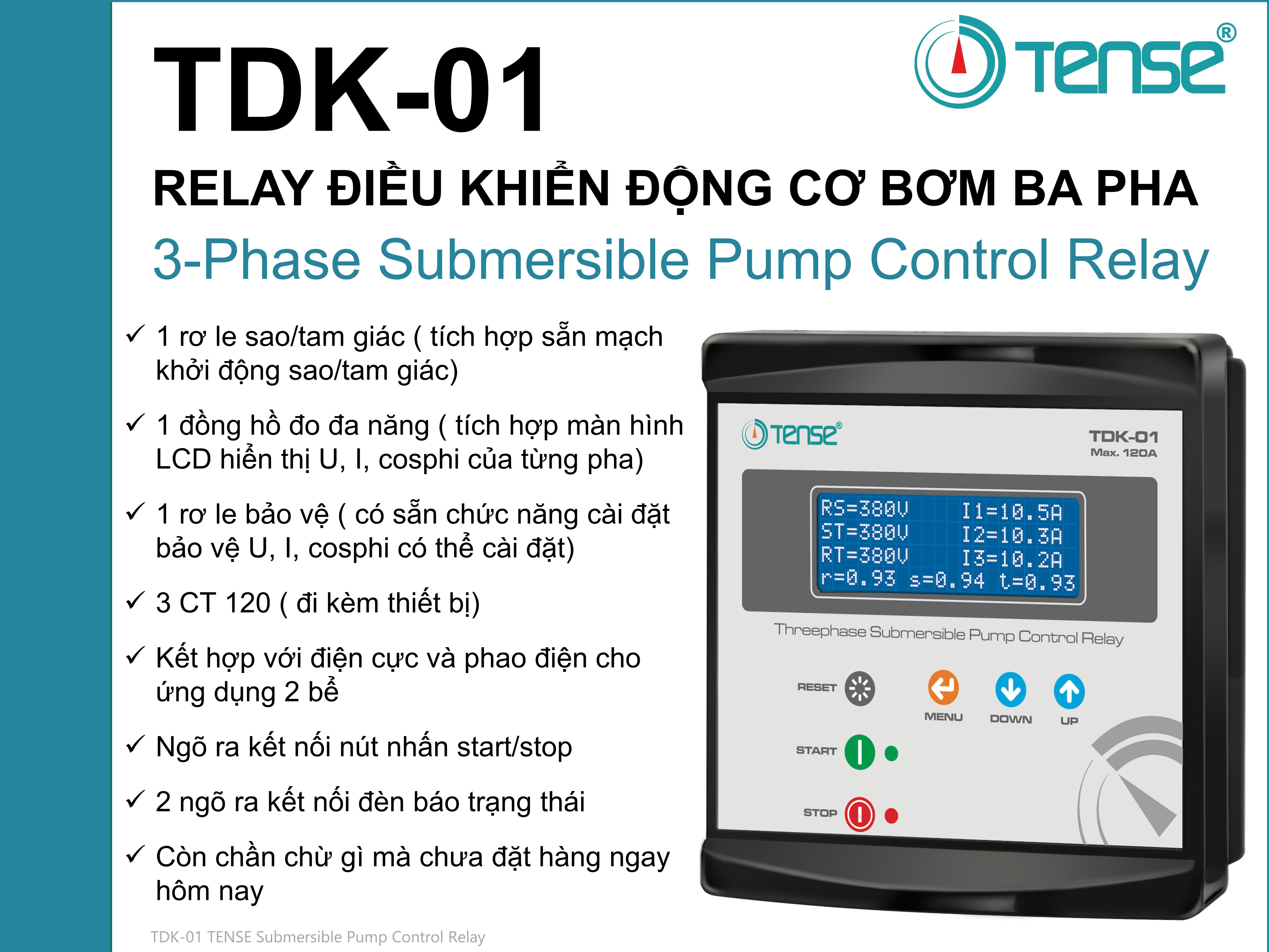 TDK-01 RƠ LE ĐIỀU KHIỂN ĐỘNG CƠ BƠM BA PHA SUBMERSIBLE PUMP CONTROL RELAY TENSE TDK-01