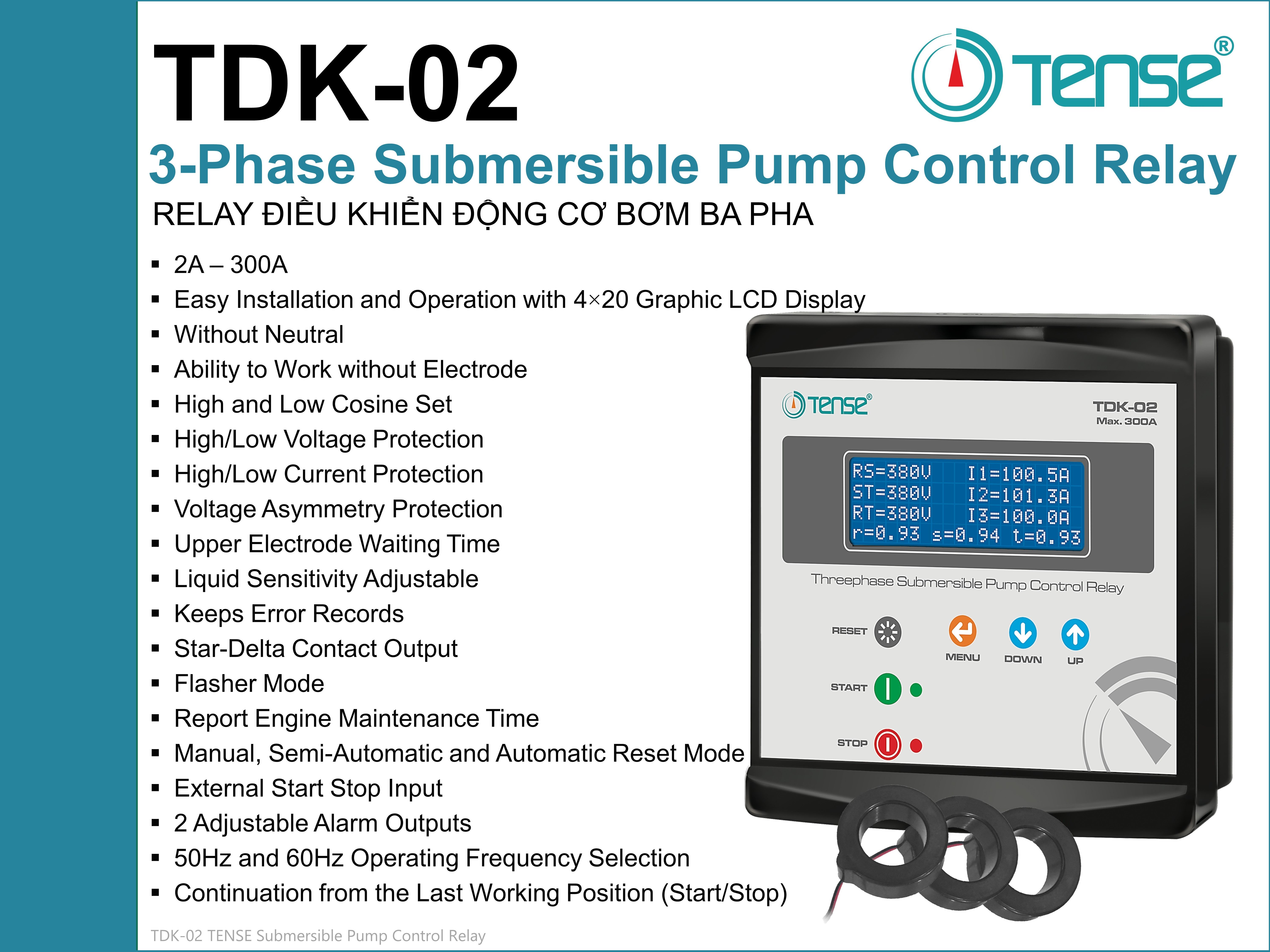 TDK-02 Rơ le điều khiển động cơ bơm ba pha Submersible Pump Control Relay Tense TDK-02