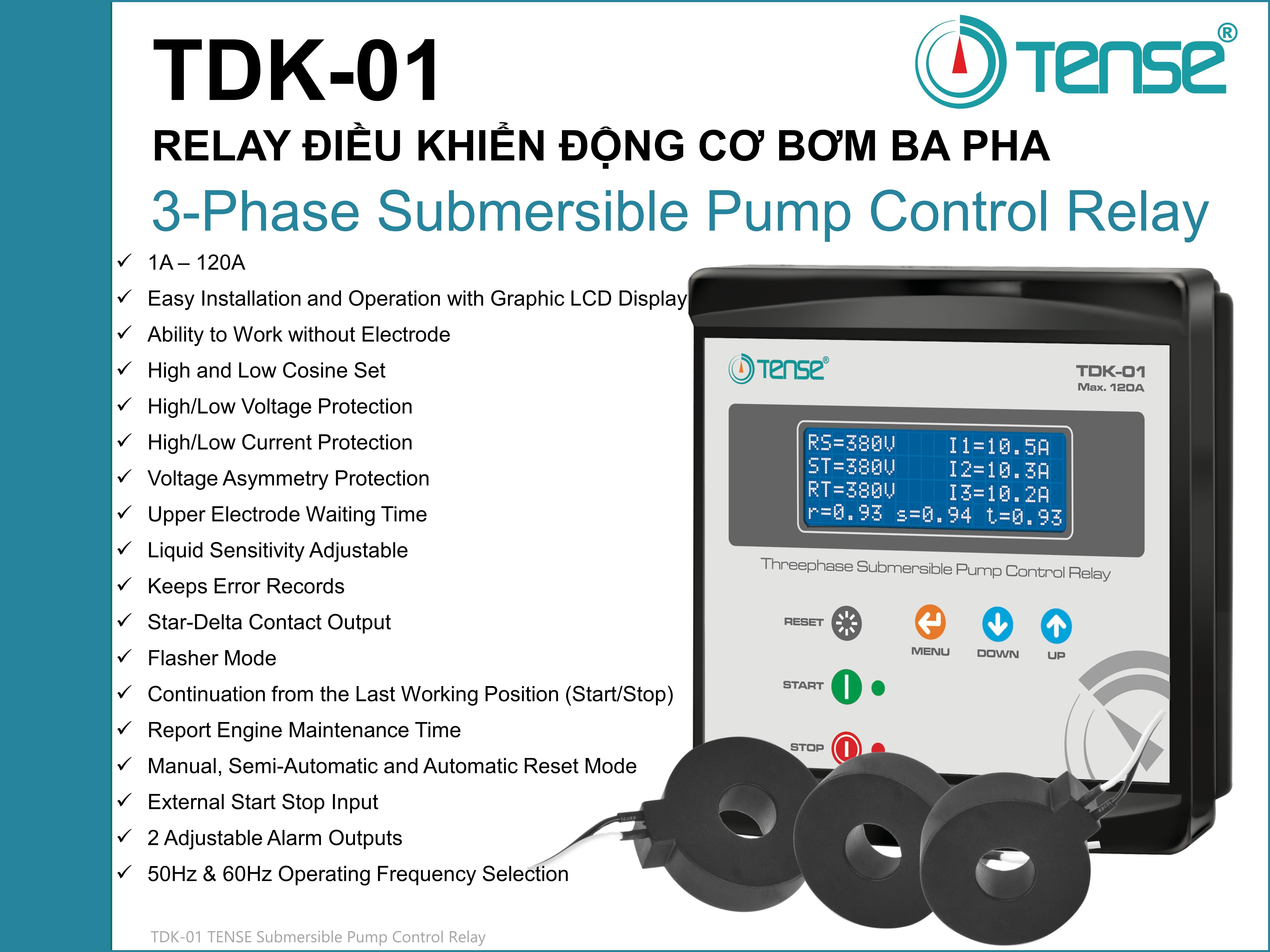 TDK-01 RƠ LE ĐIỀU KHIỂN ĐỘNG CƠ BƠM BA PHA SUBMERSIBLE PUMP CONTROL RELAY TENSE TDK-01