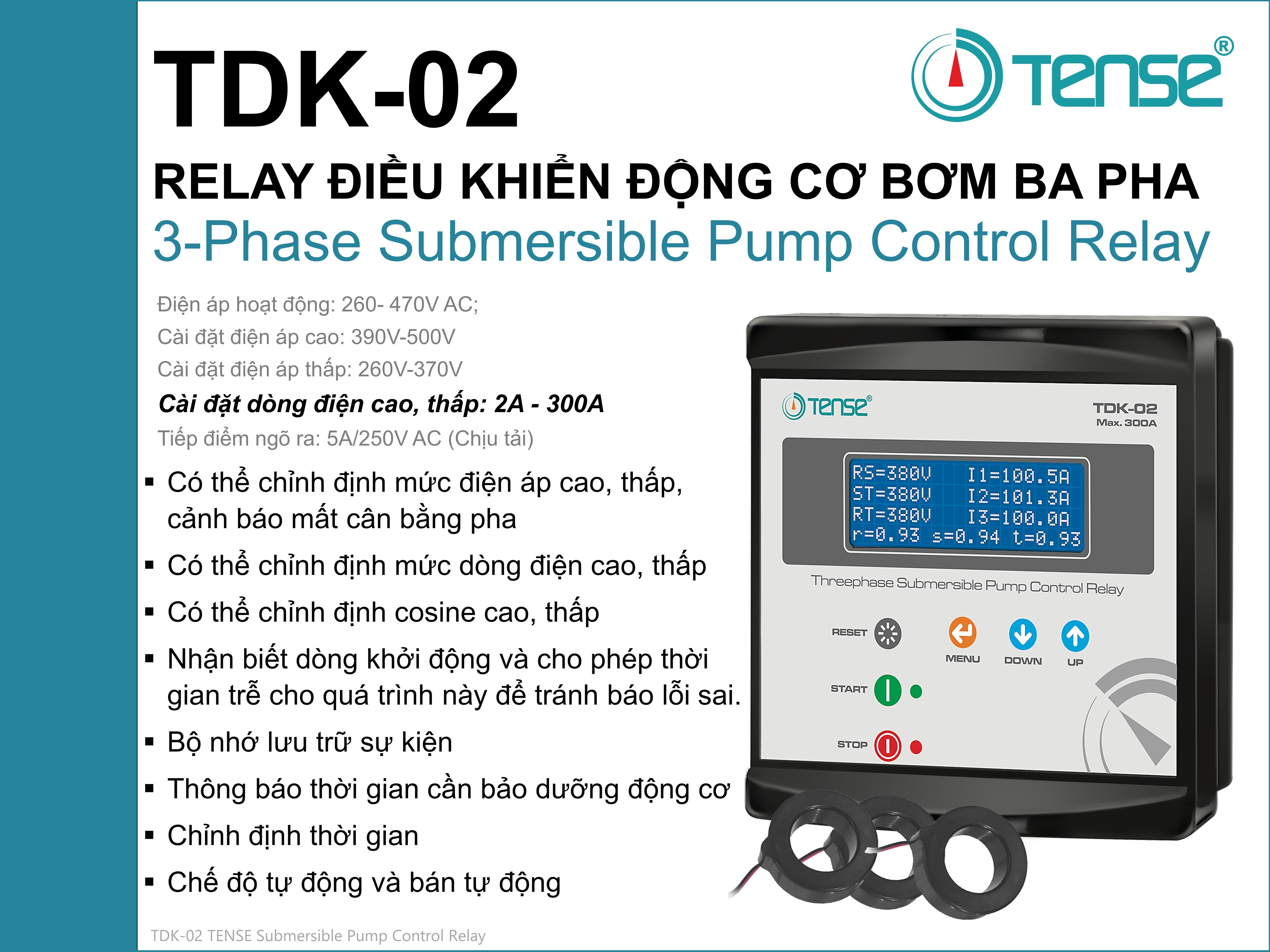 TDK-02 Rơ le điều khiển động cơ bơm ba pha Submersible Pump Control Relay Tense TDK-02