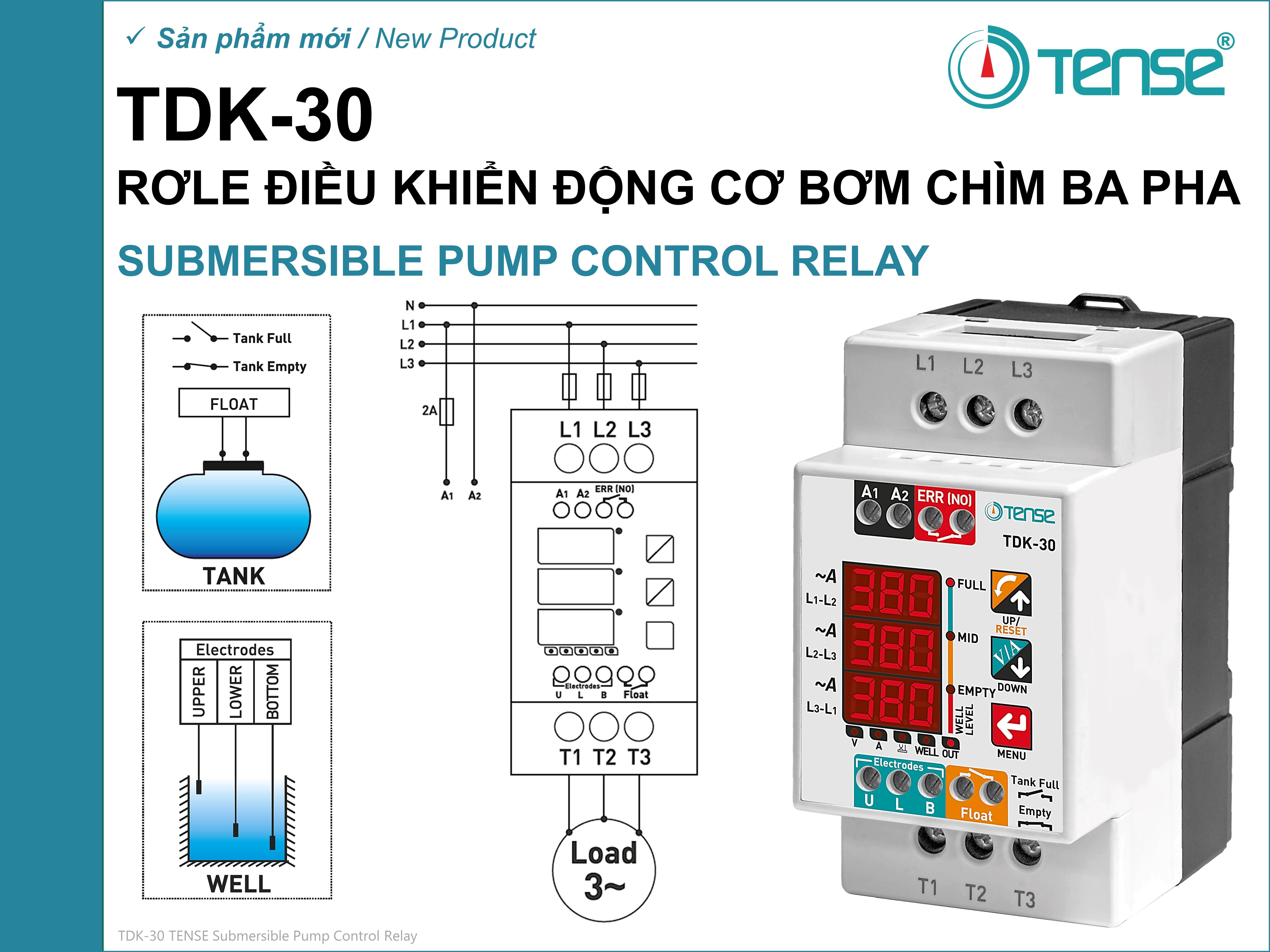 TDK-30 RƠLE ĐIỀU KHIỂN ĐỘNG CƠ BƠM CHÌM BA PHA Submersible Pump Control relay TDK-30 Tense