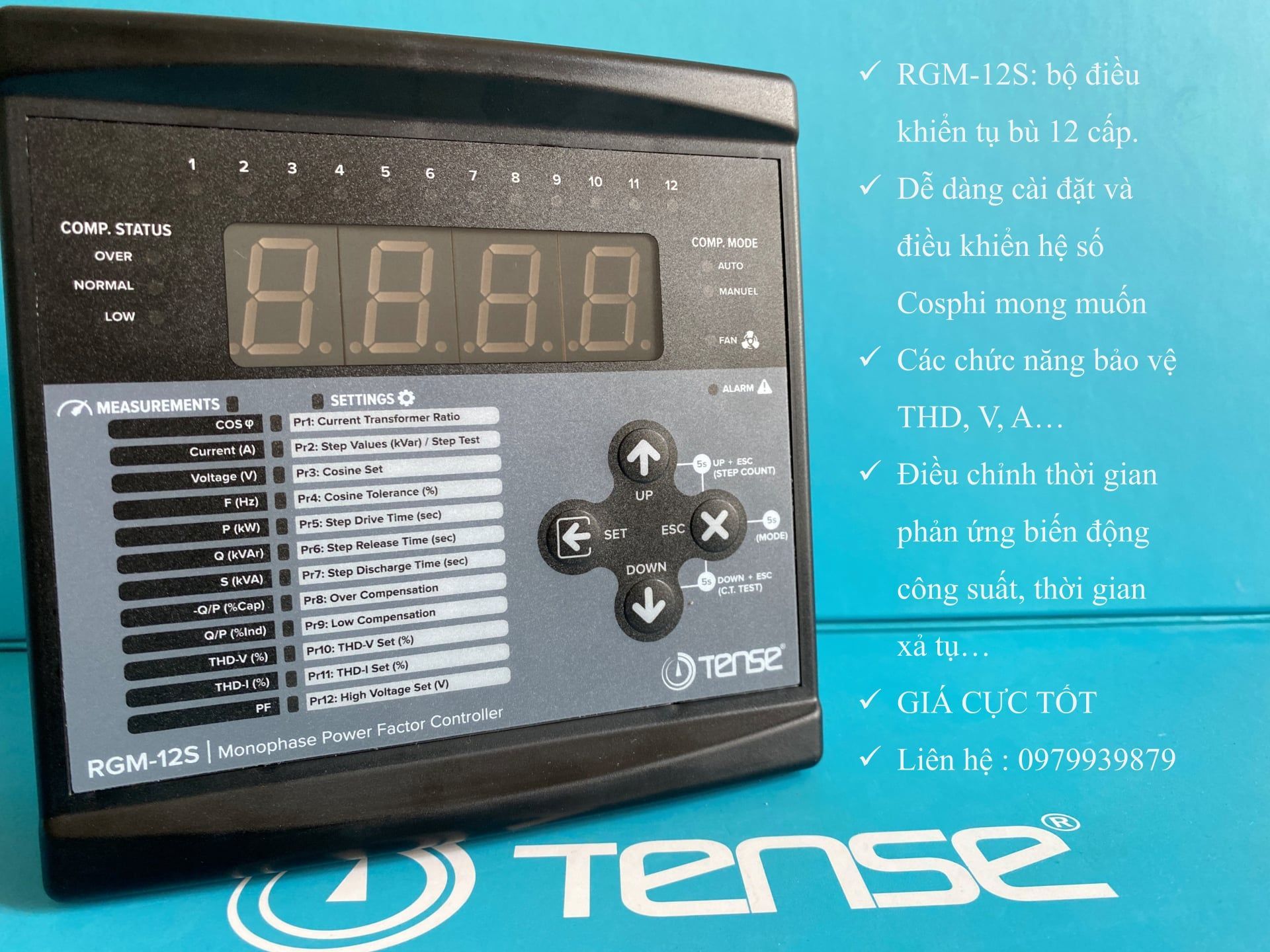 RGM-12S BỘ ĐIỀU KHIỂN TỤ BÙ, 12 BƯỚC APFC Automatic Power Factor Controller PFR Power Factor Regulator PFR RGM-12S