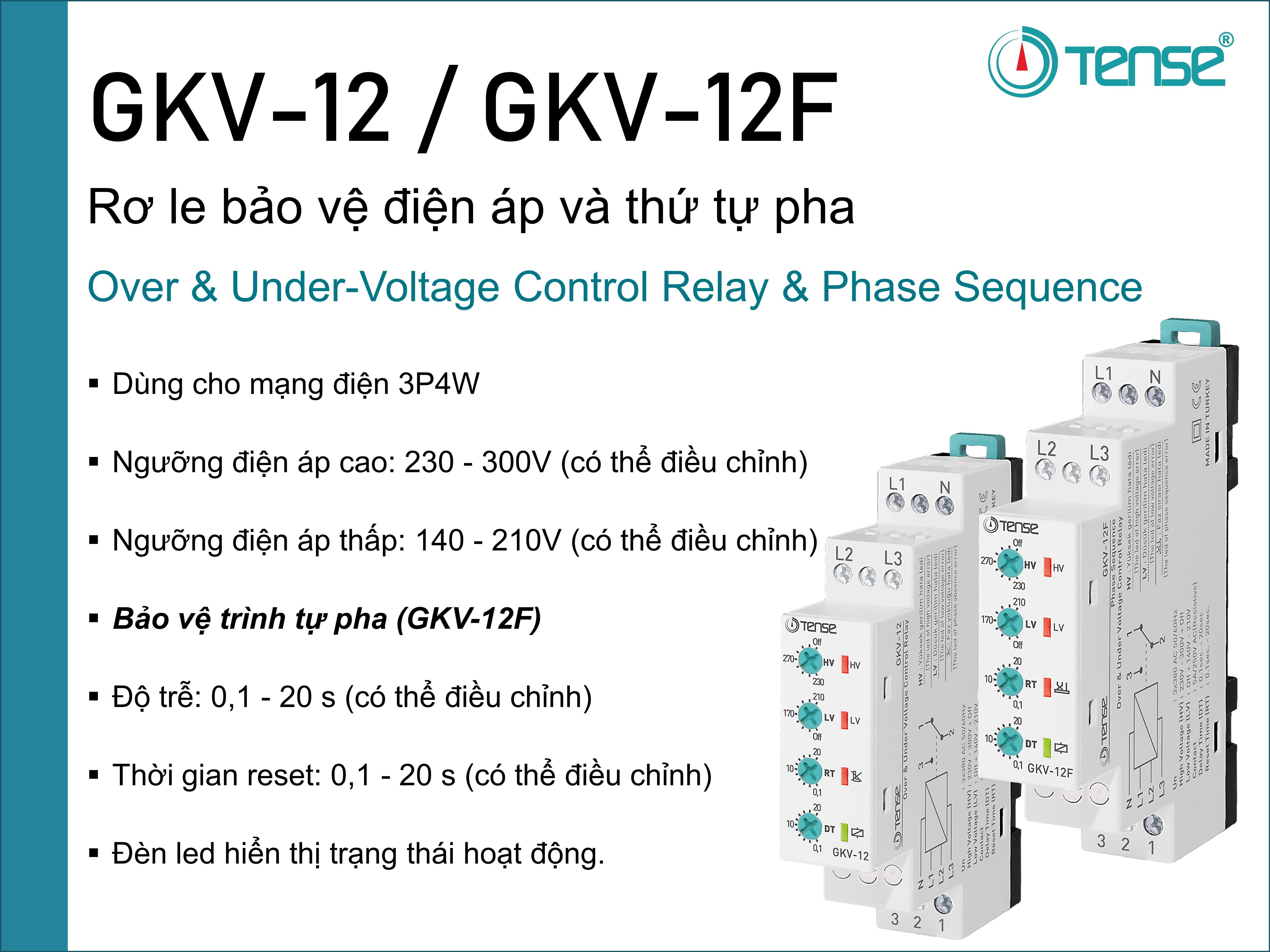 GKV-12 và GKV-12F Rơ le bảo vệ điện áp và thứ tự pha. Over & Under-Voltage Control Relay & Phase Sequence