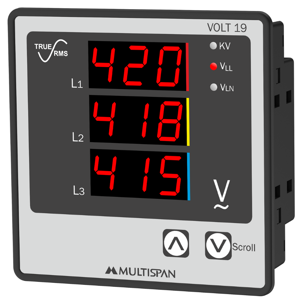 Đồng hồ đo điện áp 3 pha
3P3W/4W
Hiển thị 3 hàng 3 số
Gián tiếp qua PT: 100V - 520 kV AC
Đo trực tiếp: 100V - 520 V AC