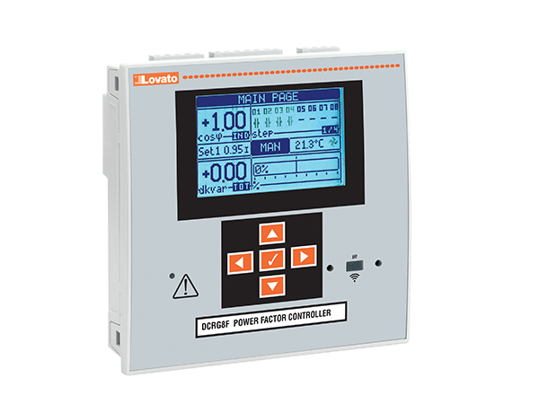 Bộ điều khiển tụ bù 8 cấp nâng cao DCRG8F LOVATO với Static Output, có thể mở rộng lên 24 cấp