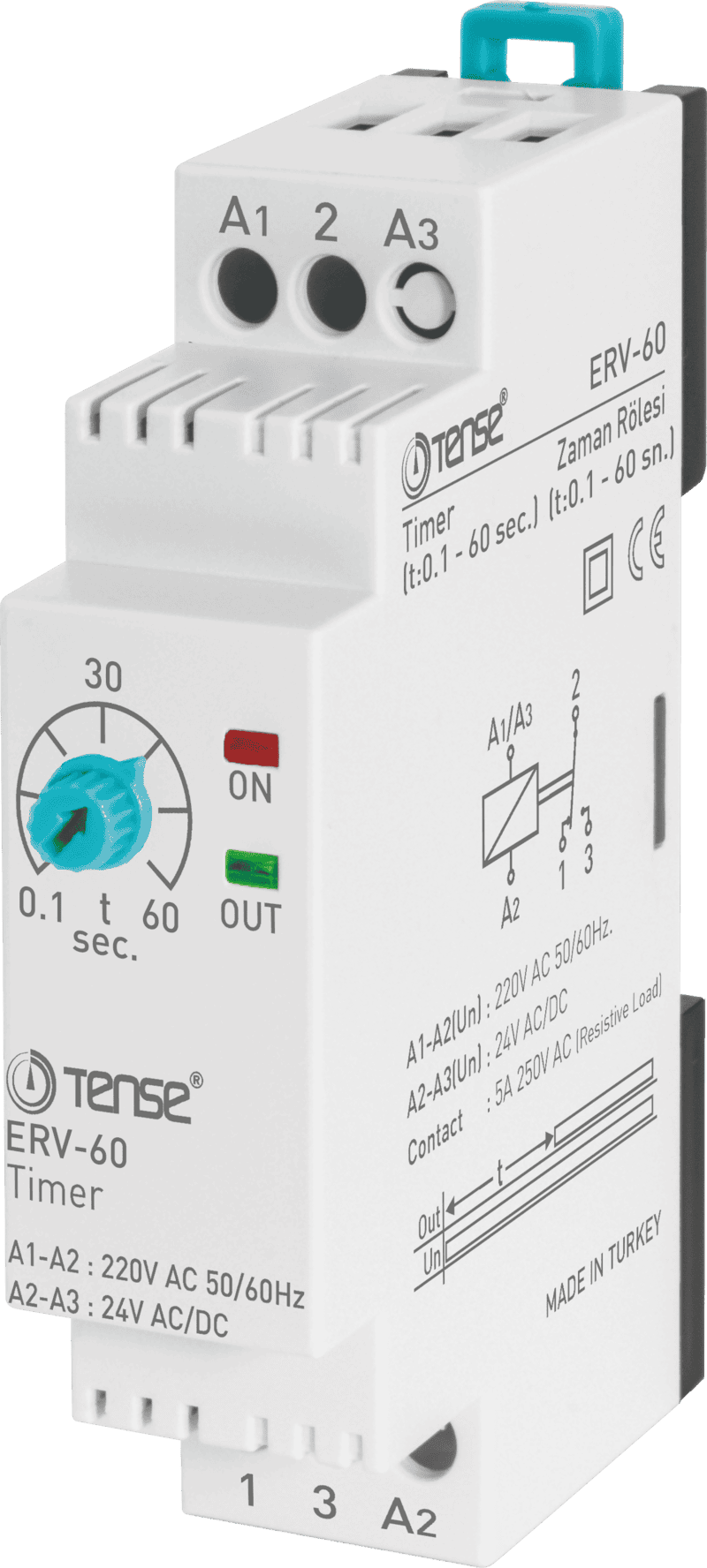 ERV-60 Rơ le thời gian ONDELAY (loại lắp DINRAIN), 0.1 - 60 sec