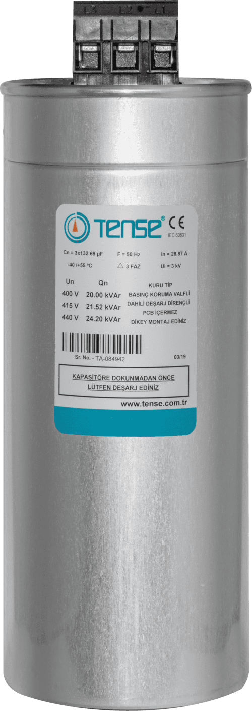 Tụ bù 3 pha 400V, 50 KVAR (Điện áp làm việc: 400-415-440), mã TTK-50, TENSE
