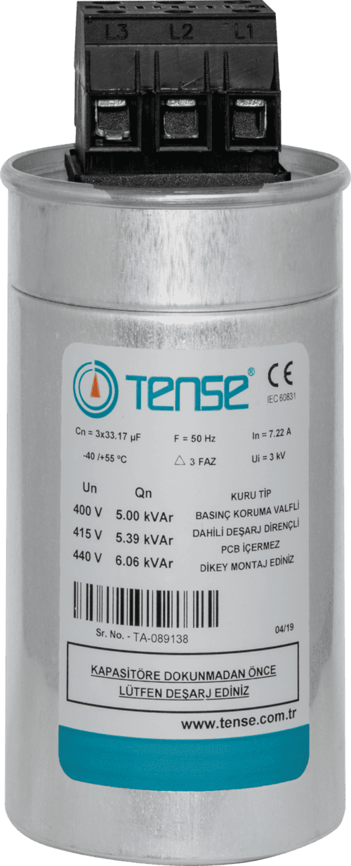 Tụ bù 3 pha 400V, 7.5 KVAR (Điện áp làm việc: 400-415-440), mã TTK-7.5, TENSE