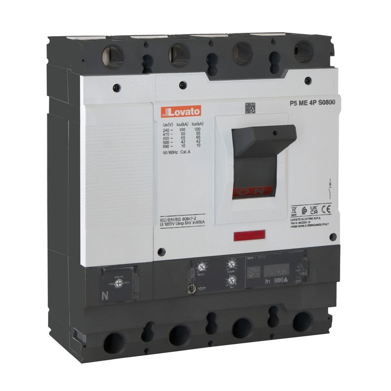 MCCB 4 cực chuẩn IEC 800A – Cực thứ tư bên trái – Dòng cắt 65kA tại 400V