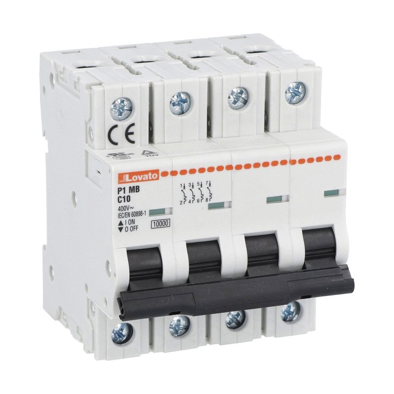 MCB 4P, 63A, 10kA, Curve C, LOVATO mã P1MB4PC63