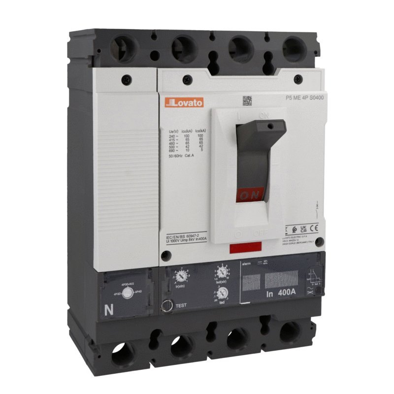 MCCB 4 cực chuẩn IEC 400A – Cực thứ tư bên trái – Dòng cắt 65kA tại 400V