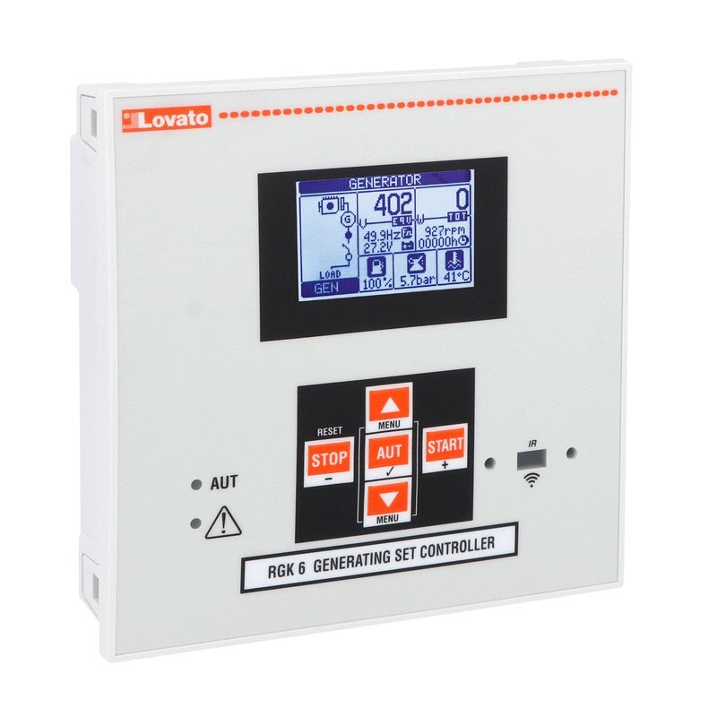 RGK610 LOVATO Bộ điều khiển máy phát điện tự động ngắt nguồn (AMF), 12/24VDC, cổng lập trình điểm USB/quang và Wi-Fi ở mặt trước, có đầu vào tốc độ thu, IP54, có thể mở rộng bằng các mô-đun EXP…