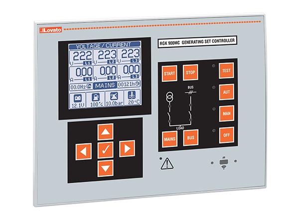RGK900MC LOVATO Điều khiển nguồn điện lưới, chuyển mạch tự động (ATS) và đấu nối song song nhiều máy phát điện được điều khiển bởi RGK900SA. 12/24VDC, màn hình LCD đồ họa, có cổng RS485 và cổng lập trình điểm USB/Optical và Wi-Fi. Có thể mở rộng với các m