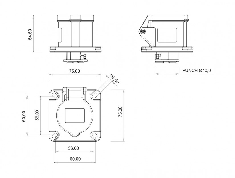 Ổ cắm âm IP44 BEMIS, 3x16A (2P+E), 220V 50/60 Hz, 6h