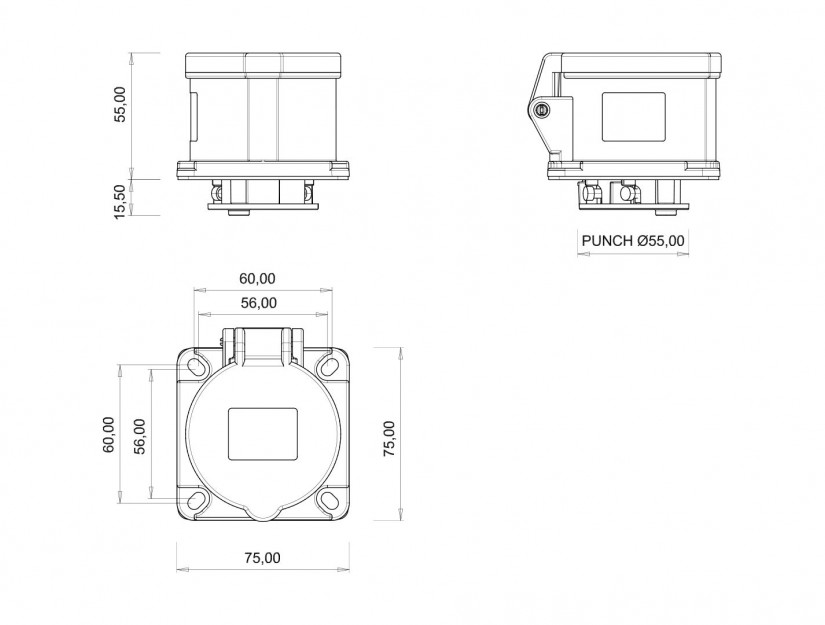 Ổ cắm âm IP44 BEMIS, 5x16A (3P+N+E), 380V 50/60 Hz, 6h