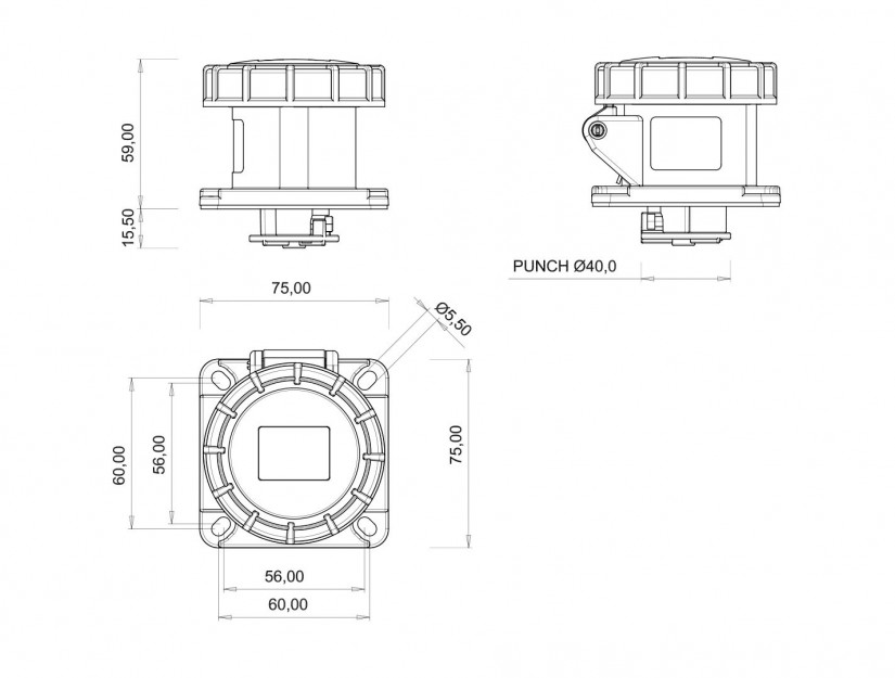 Ổ cắm âm IP67 BEMIS, 3x16A (2P+E), 220V 50/60 Hz, 6h