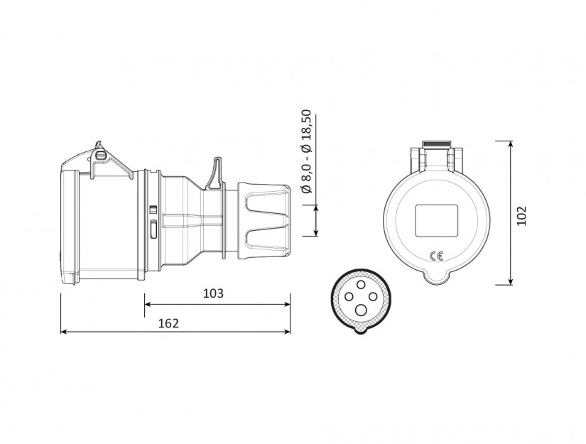 Ổ cắm di động IP44 BEMIS, 4x32A (3P+E), 380V 50/60 Hz, 6h