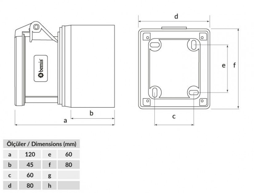 Ổ cắm nổi IP44 BEMIS, 4x32A (3P+E), 380V 50/60 Hz, 6h