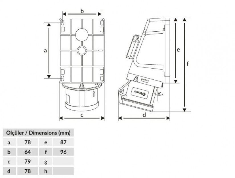 Ổ cắm nổi bẻ góc 90° có ổ cắm phụ IP44 BEMIS, 5x16A (3P+N+E), 380V 50/60 Hz, 6h