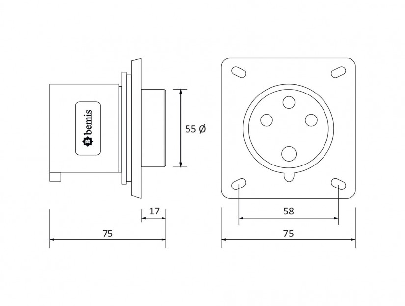 Phích cắm âm IP44 BEMIS, 4x32A (3P+E), 380V 50/60 Hz, 6h
