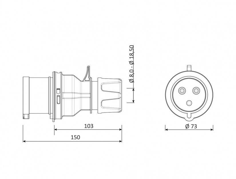 Phích cắm di động IP44 BEMIS, 32A (2P+E), 220V 50/60 Hz, 6h