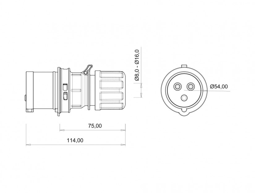 Phích cắm di động IP44 BEMIS, 3x16A (2P+E), 220V 50/60 Hz, 6h