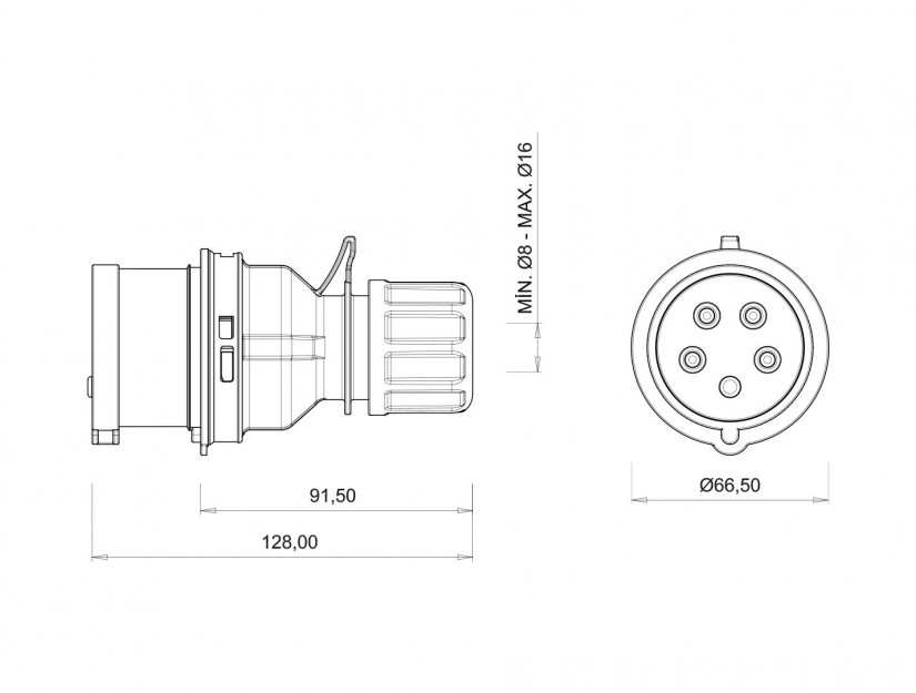 Phích cắm di động IP44 BEMIS, 5x16A (3P+N+E), 380V 50/60 Hz, 6h