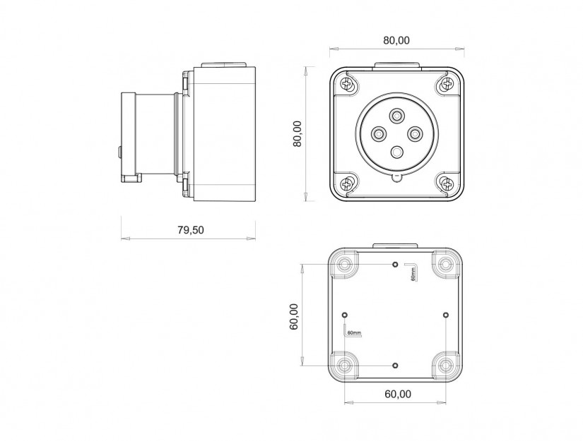 Phích cắm nổi IP44 BEMIS, 4x16A (3P+E), 380V 50/60 Hz, 6h