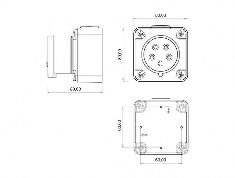 Phích cắm nổi IP44 BEMIS, 5x16A (3P+N+E), 380V 50/60 Hz, 6h