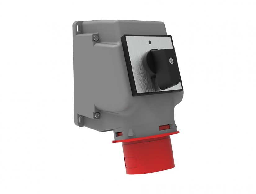 Phích cắm nổi bẻ góc 90° có công tắc IP44 BEMIS, 5x16A (3P+N+E), 380V 50/60 Hz, 6h
