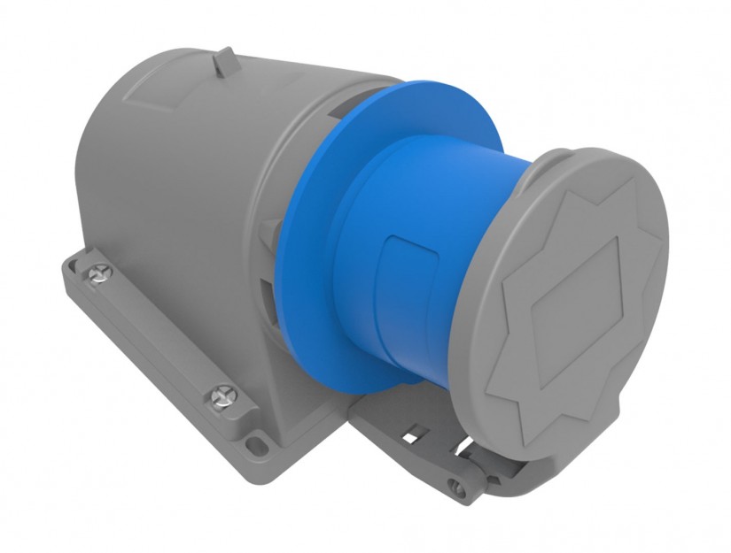 Phích cắm nổi bẻ góc 90° có nắp đậy IP44 BEMIS, 3x32A (2P+E), 220V 50/60 Hz, 6h