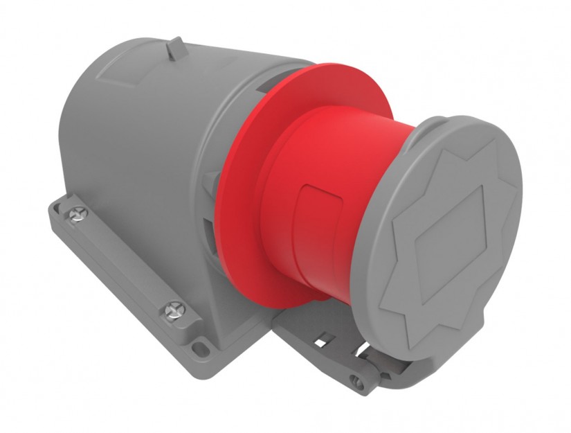 Phích cắm nổi bẻ góc 90° có nắp đậy IP44 BEMIS, 4x32A (3P+E), 380V 50/60 Hz, 6h