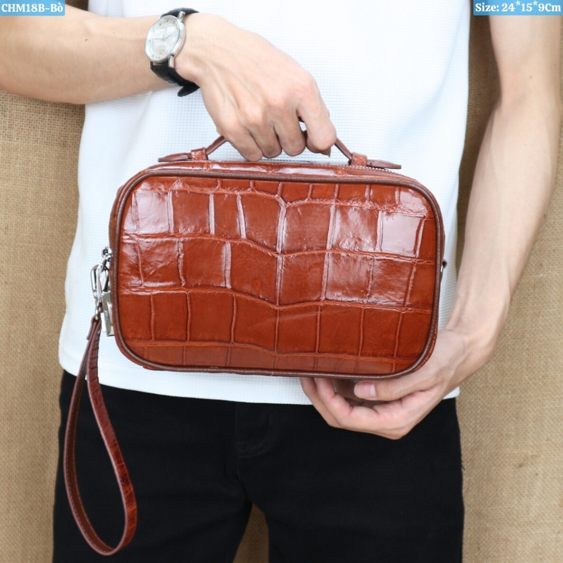 Túi Golf Cầm Tay & Đeo Chéo Da Cá Sấu Vân Bụng Size 24*15*9Cm