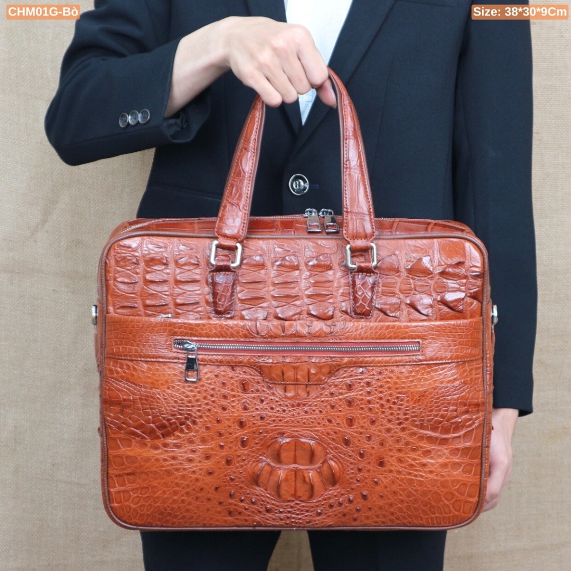 Cặp Xách Nam Da Cá Sấu Vân Gù Size 38-30-9Cm