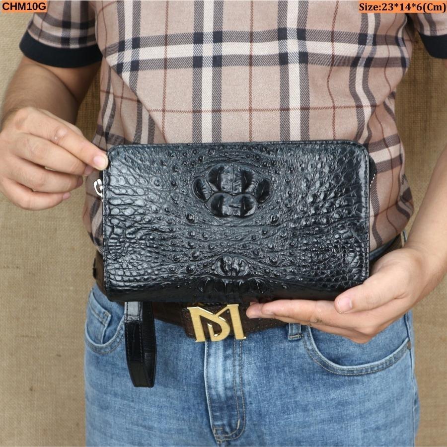 Cầm Tay Khóa Số Da Cá Sấu Vân Gù Size 23*14*6Cm