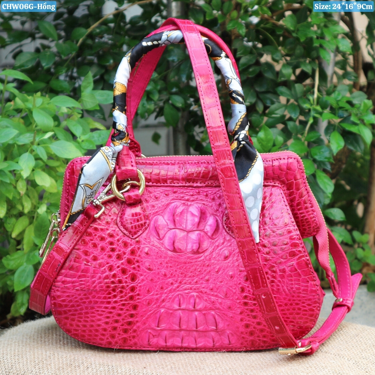 Túi Xách Tài Lộc Da Cá Sấu Gù Gai Size 24-16-9Cm