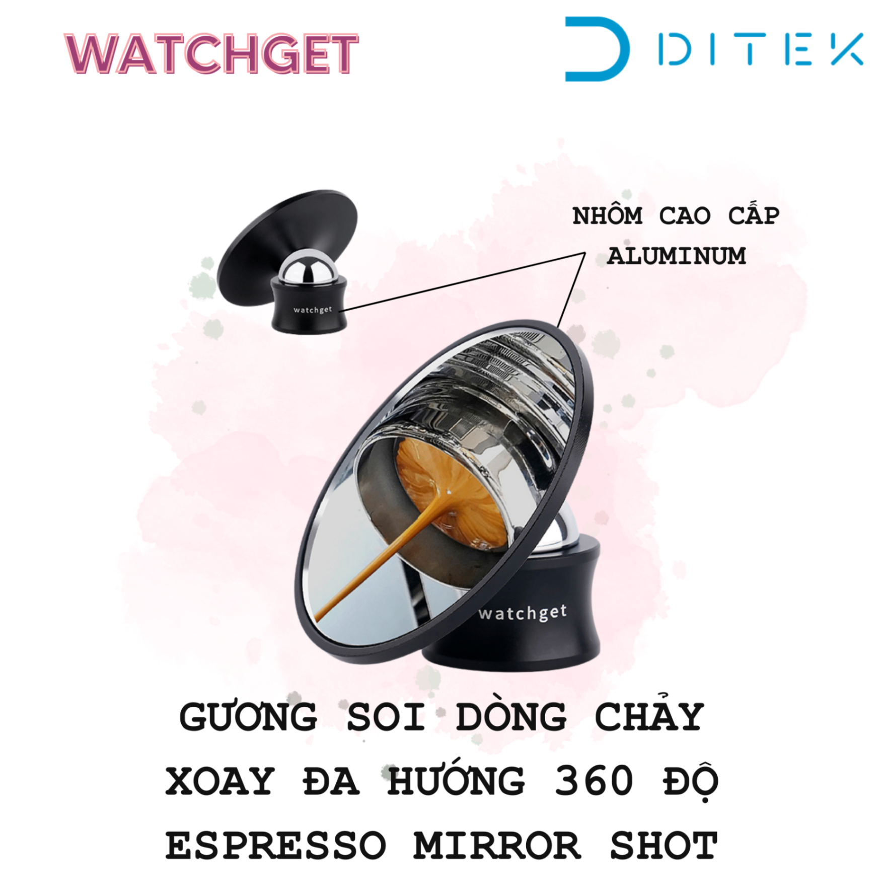 Gương soi dòng chảy cà phê espresso mirror shot nhôm cao cấp có nam châm xoay 360 độ