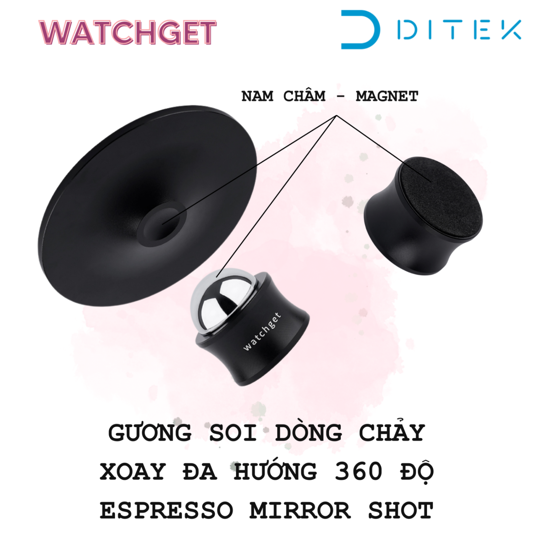 Gương soi dòng chảy cà phê espresso mirror shot nhôm cao cấp có nam châm xoay 360 độ