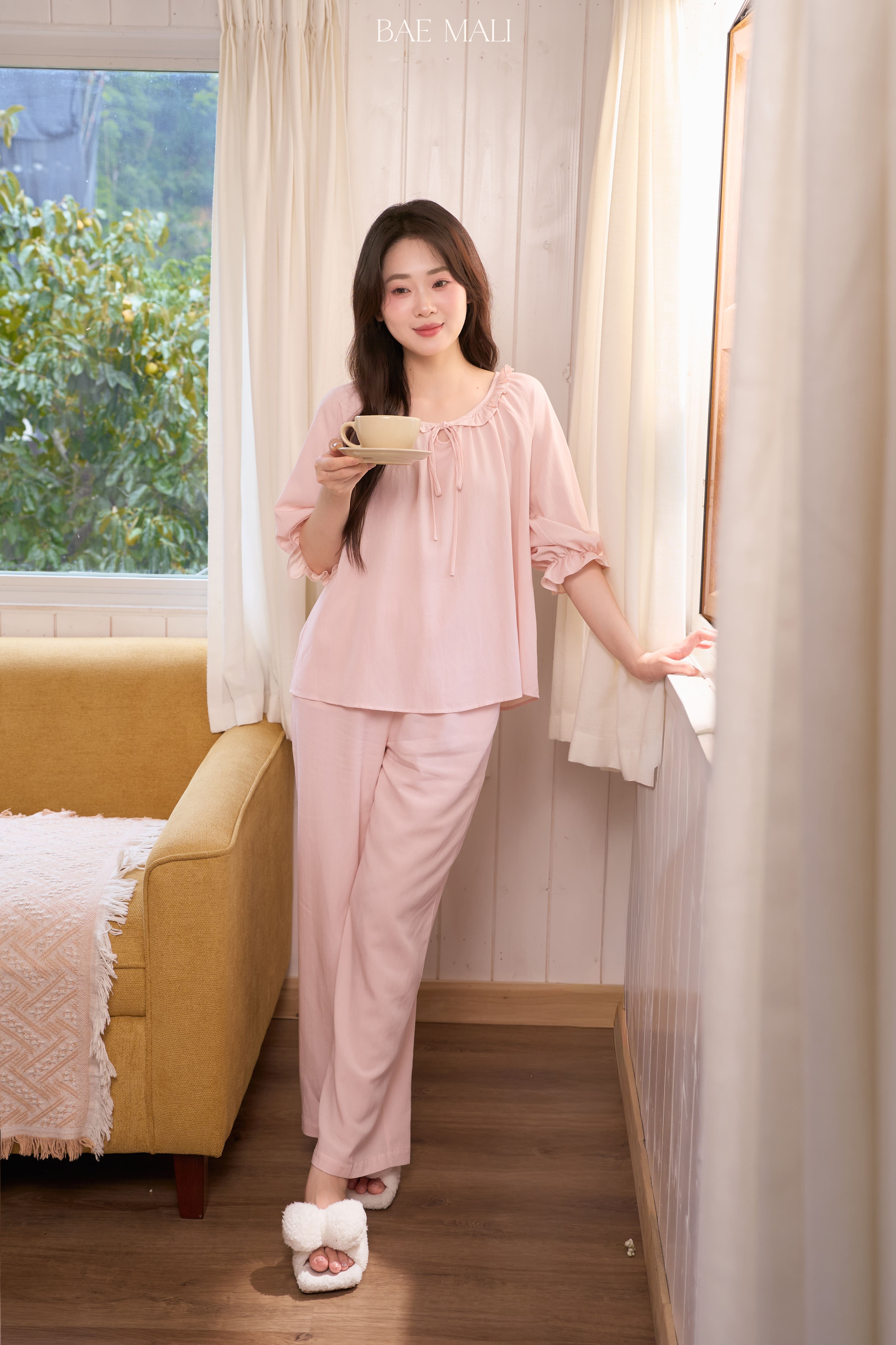 SP167 Bộ mặc nhà tay lỡ quần dài hoa nhí