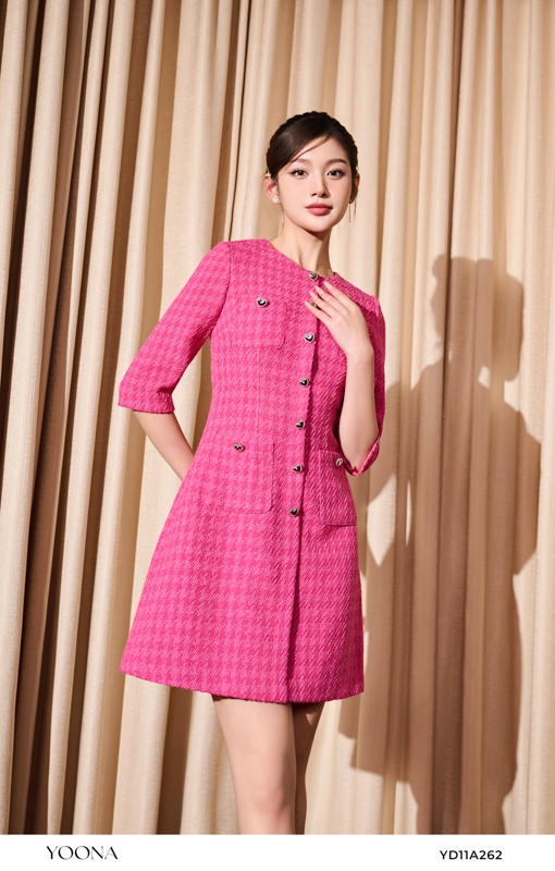 YD11A262- Đầm tweed vân chéo