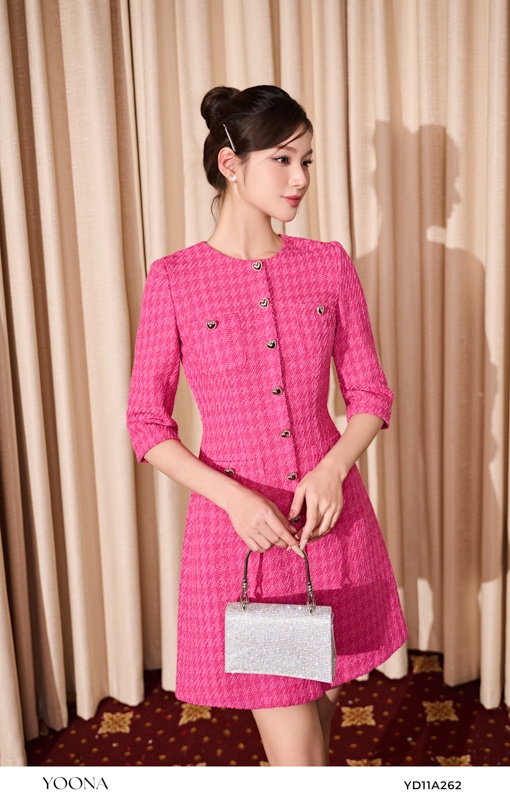 YD11A262- Đầm tweed vân chéo