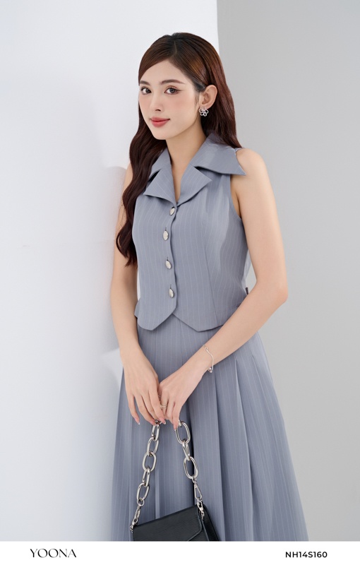 NH14S160- Bộ twill silk kẻ