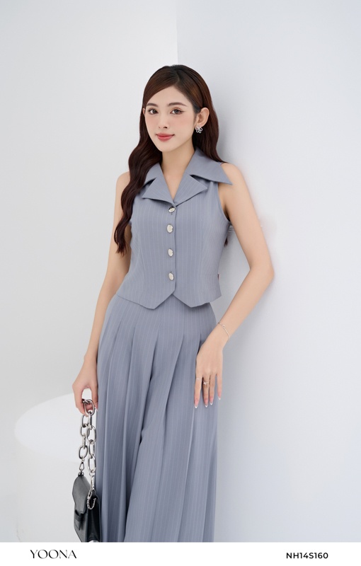 NH14S160- Bộ twill silk kẻ