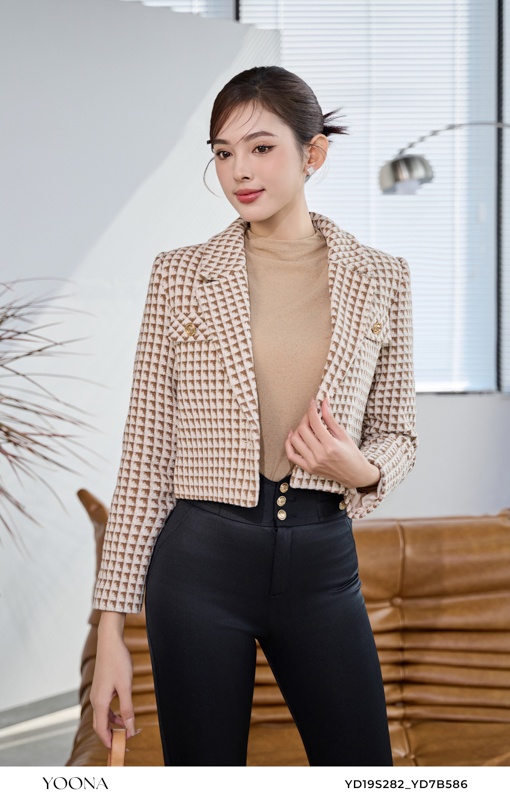 YD19S282- Áo khoác dạ tweed kẻ