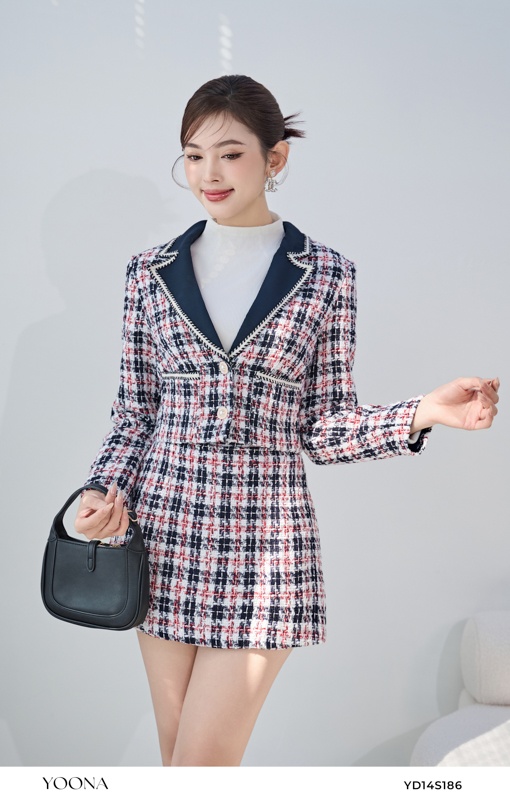 YD14S186- Bộ dạ tweed kẻ ô