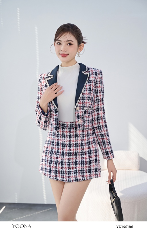 YD14S186- Bộ dạ tweed kẻ ô