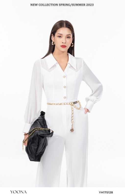 YH17S128 - Bộ jumpsuit chéo trắng