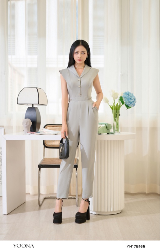 YH17B166 - Bộ Jumsuit kate silk ghi